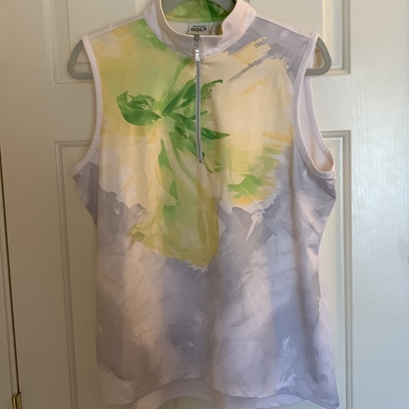 Chico’s RARE yellow, green, grey, white golf blouse lightweight sz 2 (12-14) - Picture 7 of 7